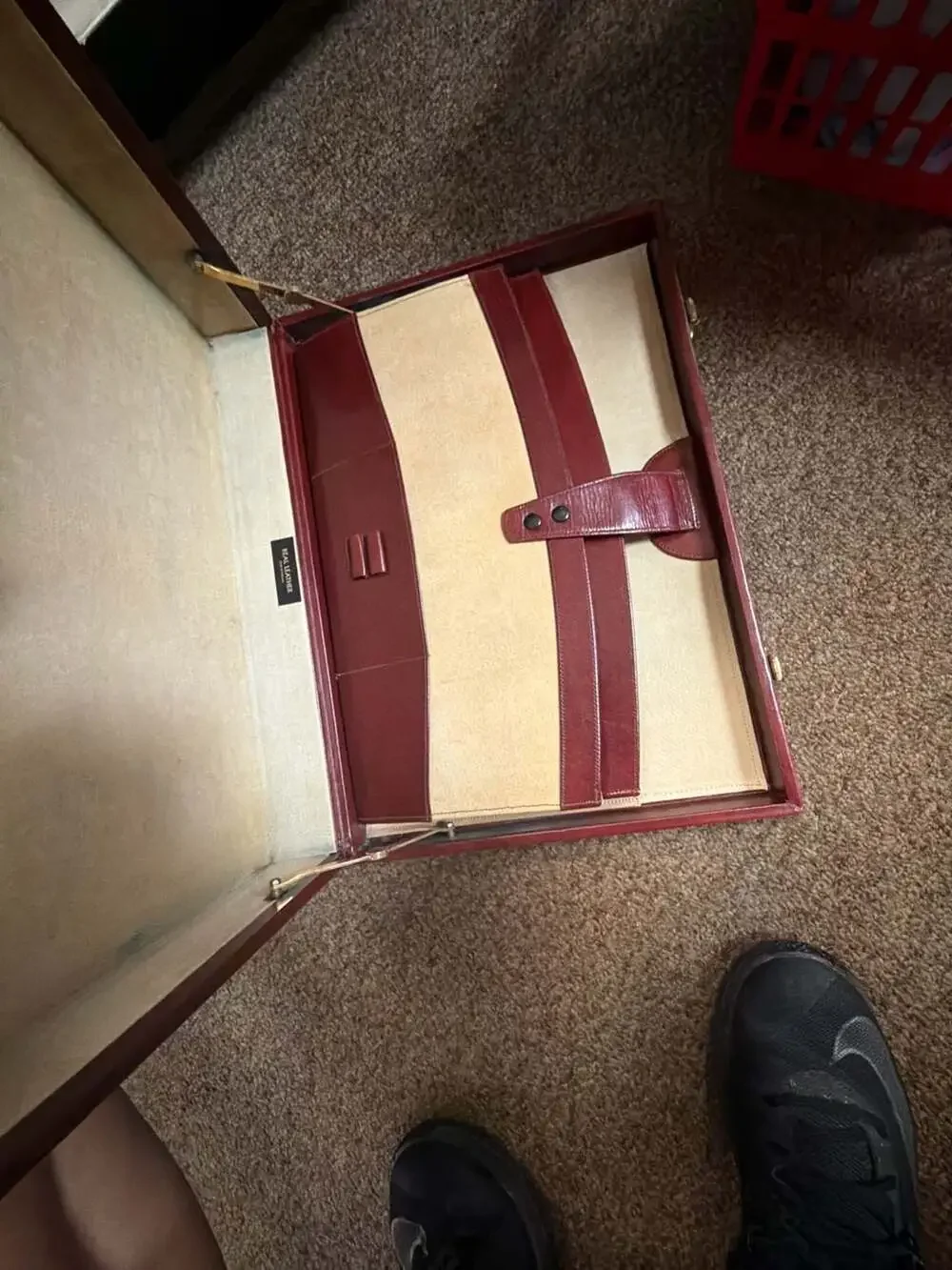 Vintage Burgundy Italian Leather Attache Briefcase with Brass Combination Locks